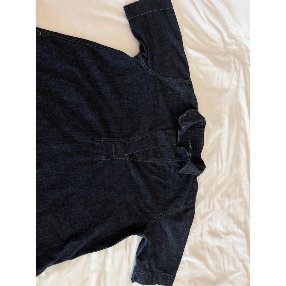 Lauren Ralph Lauren Denim T-Shirt Dress Dark Wash Split Neck Indigo Short Sleeve - Picture 2 of 8